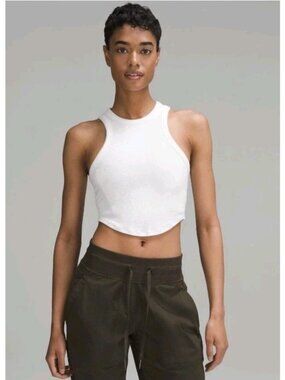 Lululemon Hold Tight Cropped Tank Top NWT Size 10 White Ribbed Modal